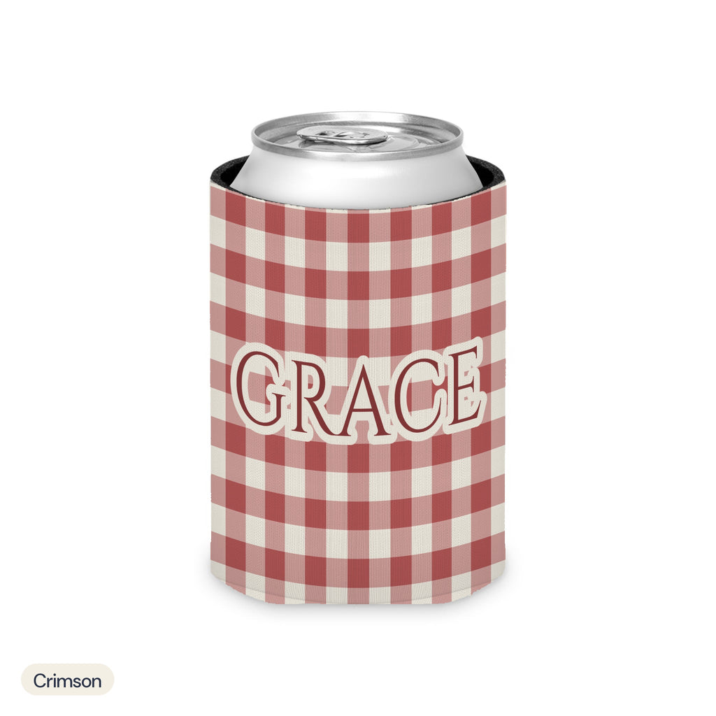 Custom name can cooler, Gingham, Regular, Crimson