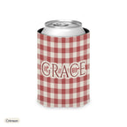 Custom name can cooler, Gingham, Regular, Crimson