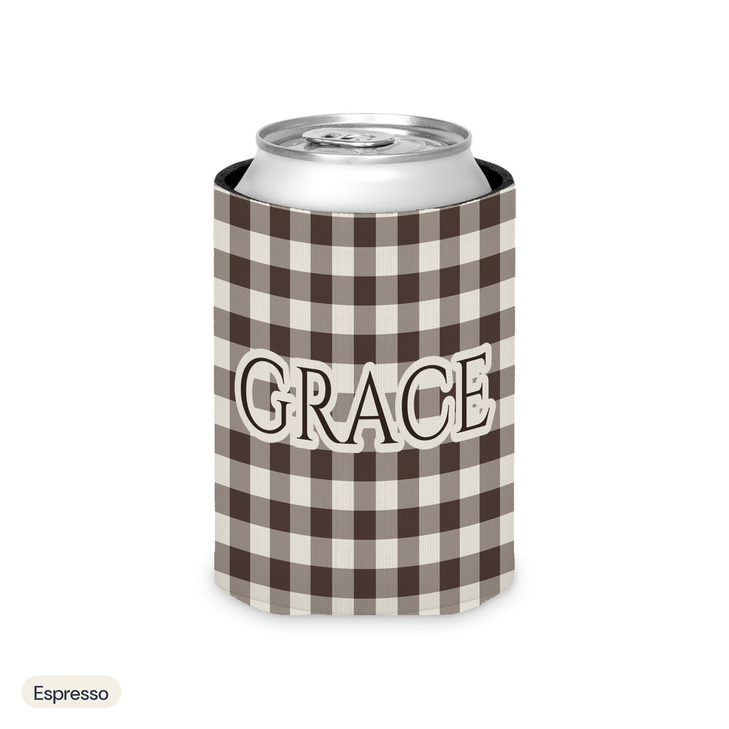Custom name can cooler, Gingham, Regular, Espresso