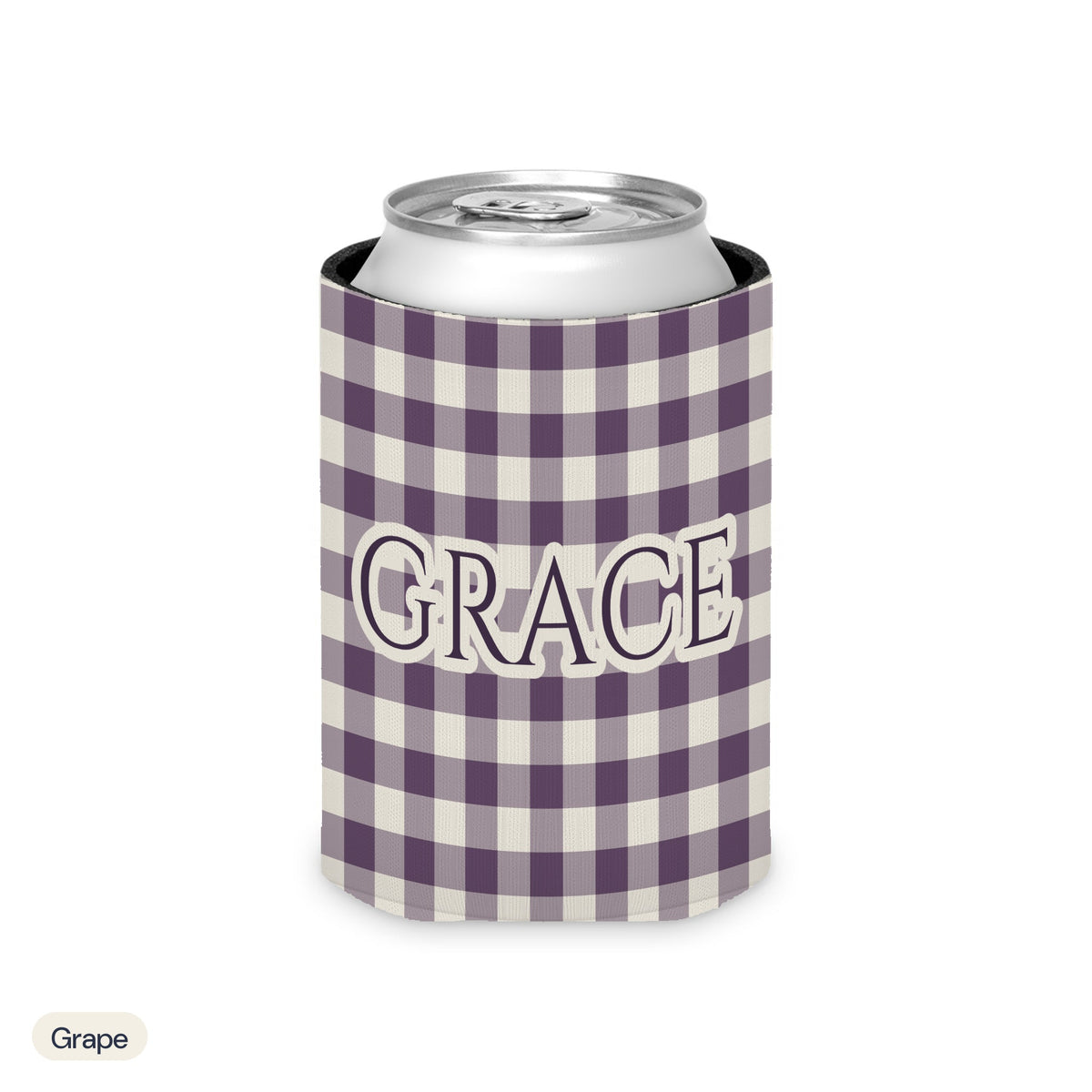 Custom name can cooler, Gingham, Regular, Grape