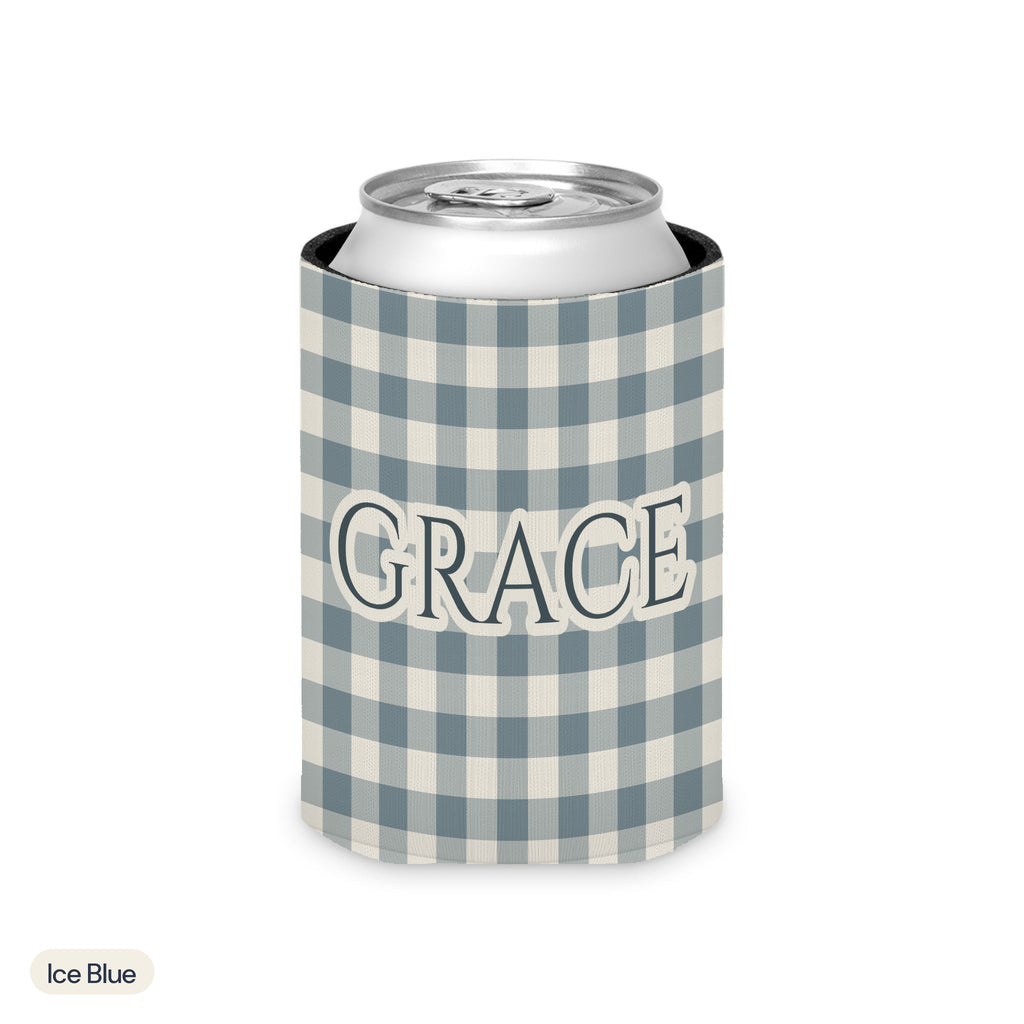 Custom name can cooler, Gingham, Regular, Ice Blue