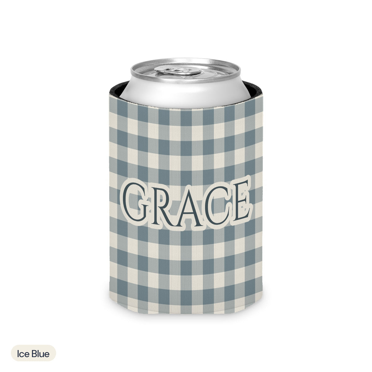 Custom name can cooler, Gingham, Regular, Ice Blue