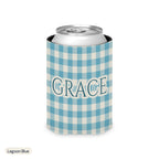 Custom name can cooler, Gingham, Regular, Lagoon Blue