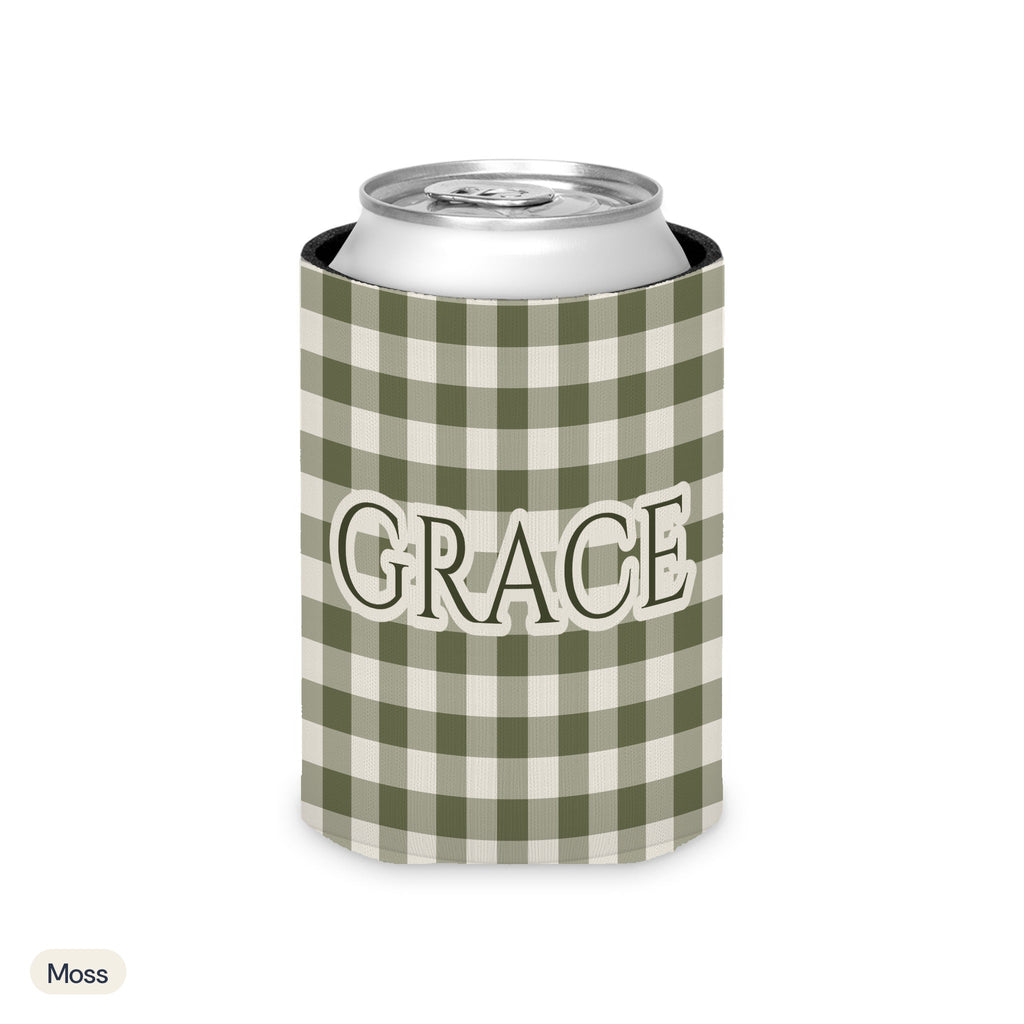 Custom name can cooler, Gingham, Regular, Moss