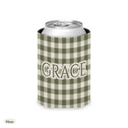 Custom name can cooler, Gingham, Regular, Moss