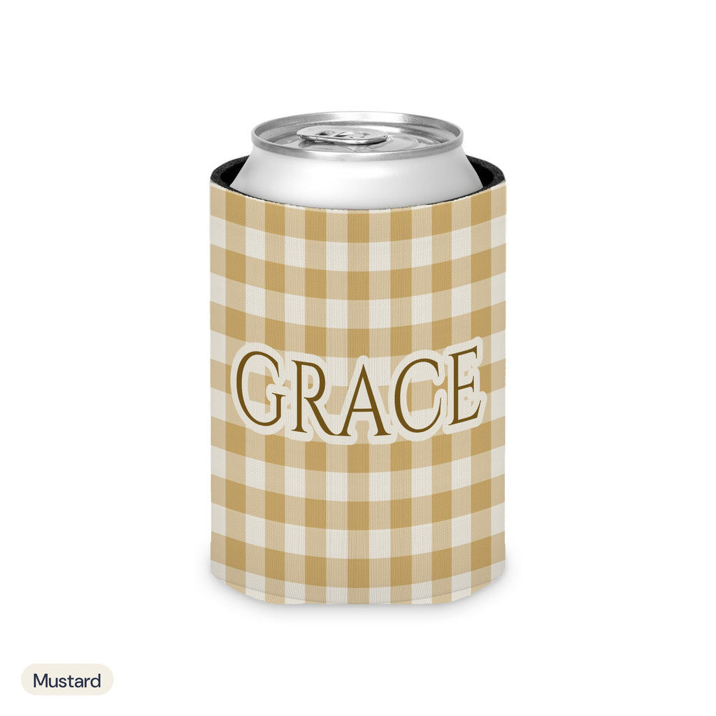 Custom name can cooler, Gingham, Regular, Mustard