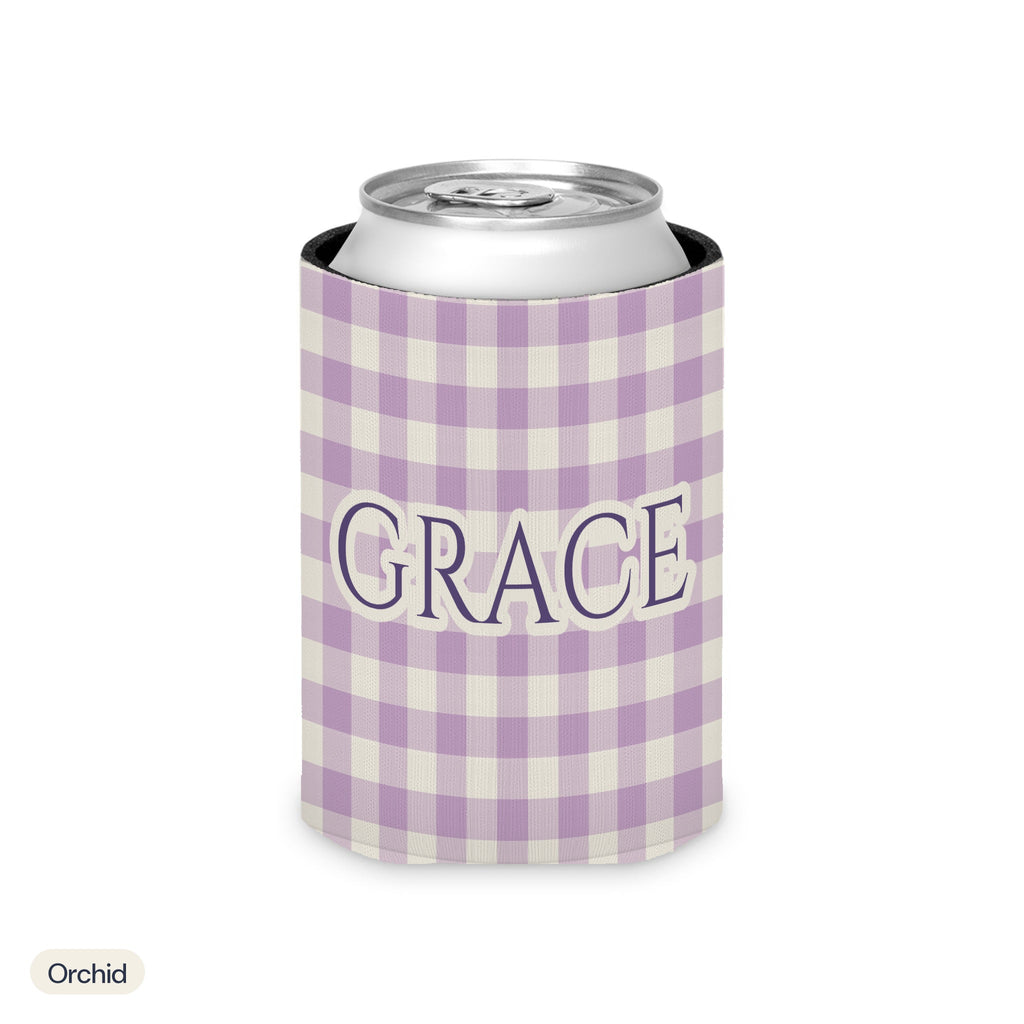 Custom name can cooler, Gingham, Regular, Orchid