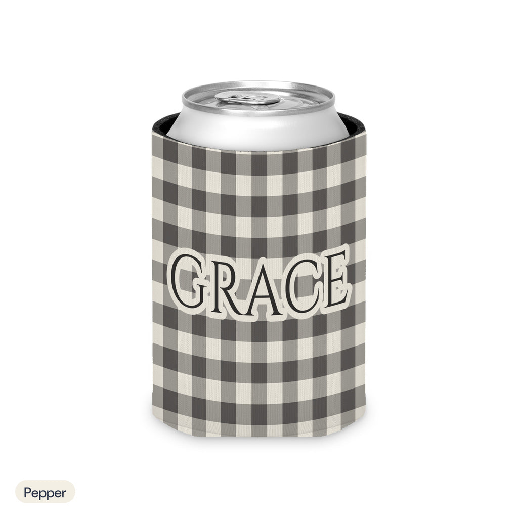 Custom name can cooler, Gingham, Regular, Pepper