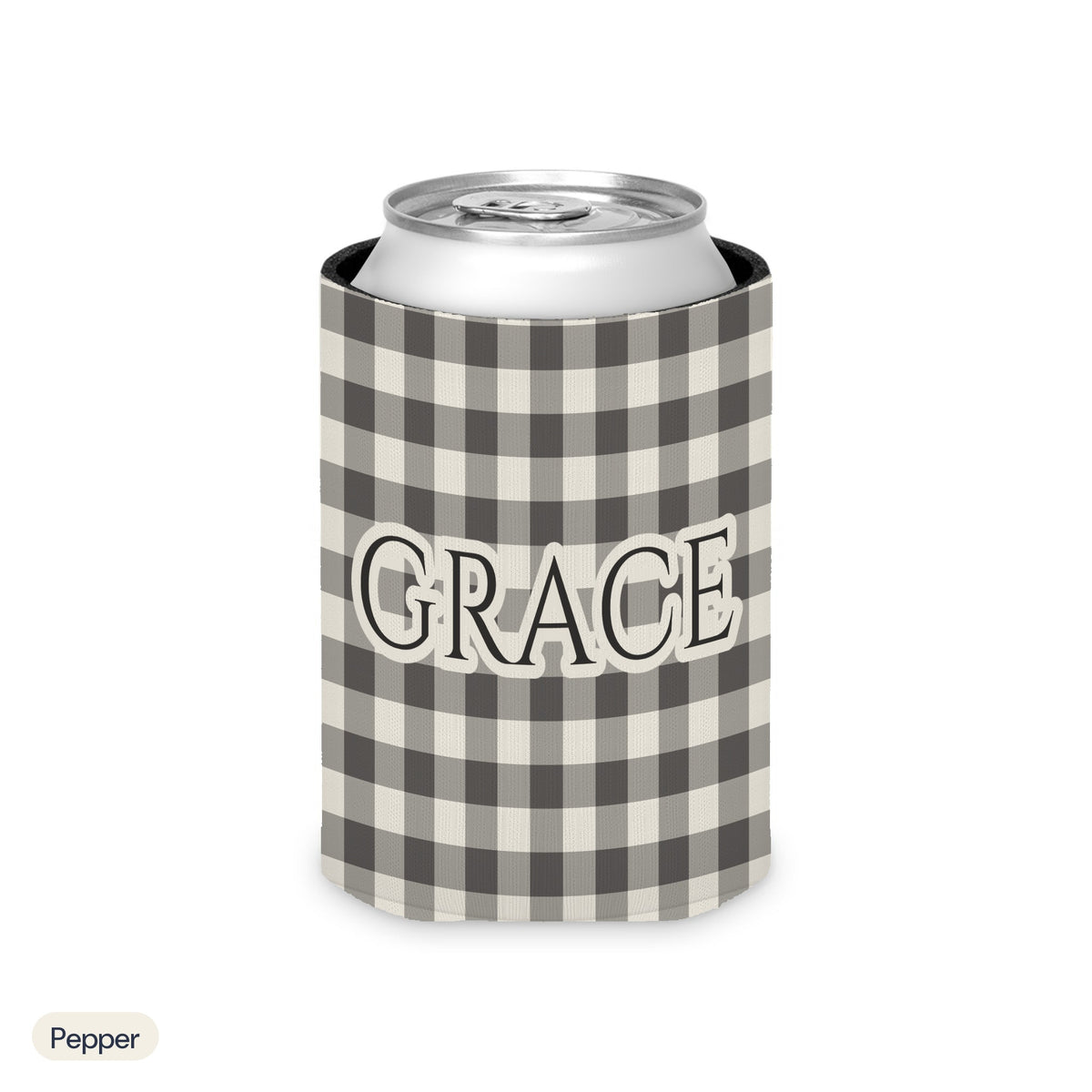 Custom name can cooler, Gingham, Regular, Pepper