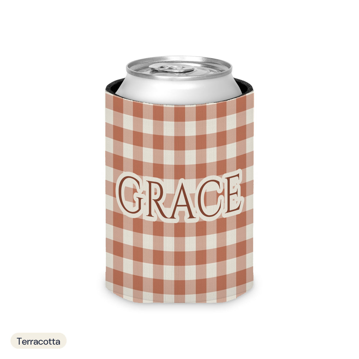 Custom name can cooler, Gingham, Regular, Terracotta