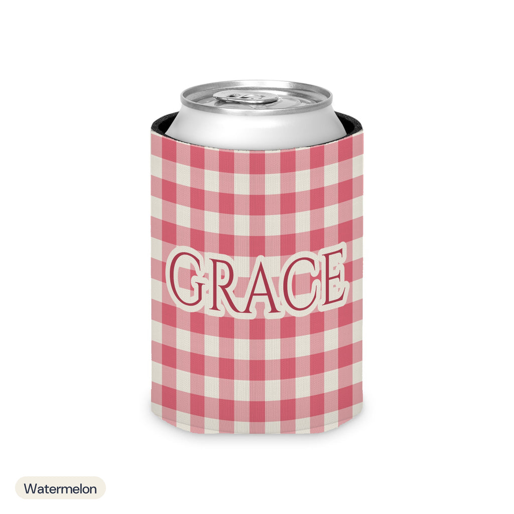 Custom name can cooler, Gingham, Regular, Watermelon