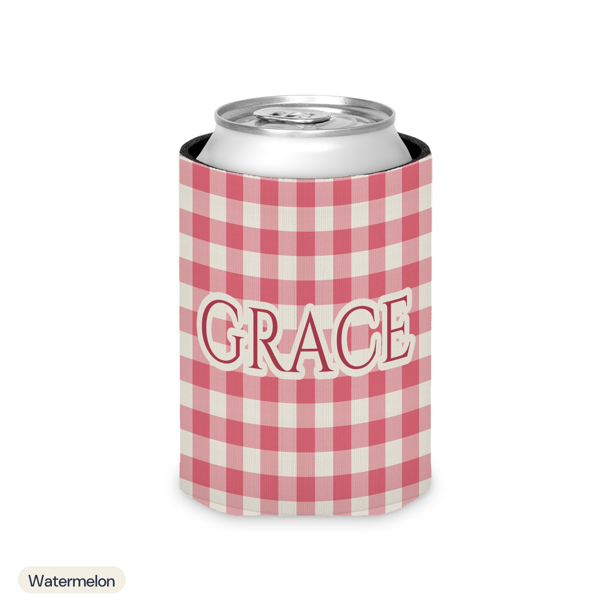 Custom name can cooler, Gingham, Regular, Watermelon