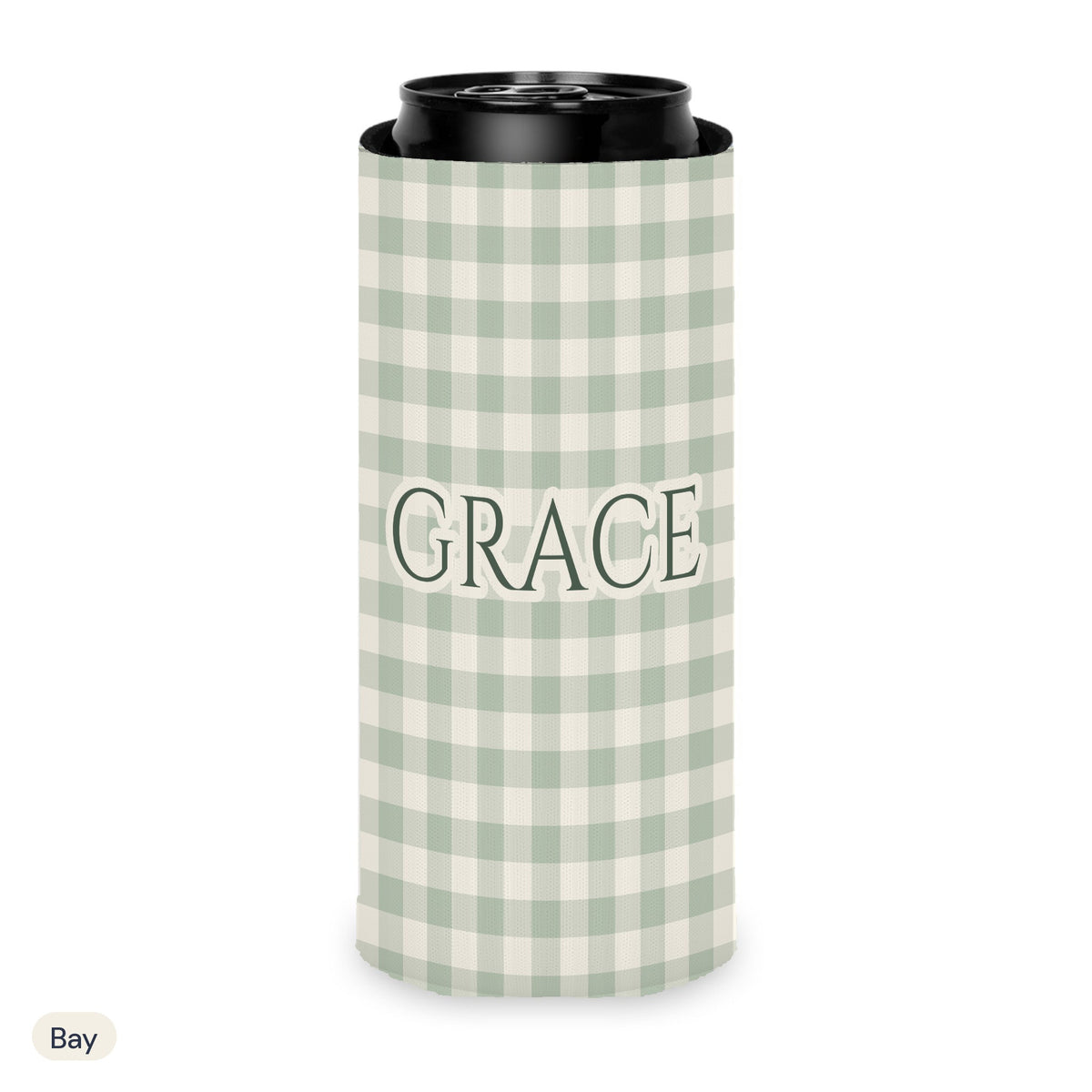 Custom name can cooler, Gingham, Slim, Bay