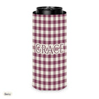 Custom name can cooler, Gingham, Slim, Berry