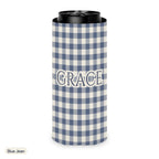 Custom name can cooler, Gingham, Slim, Blue Jean
