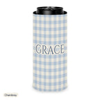Custom name can cooler, Gingham, Slim, Chambray