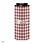 Custom name can cooler, Gingham, Slim, Chili