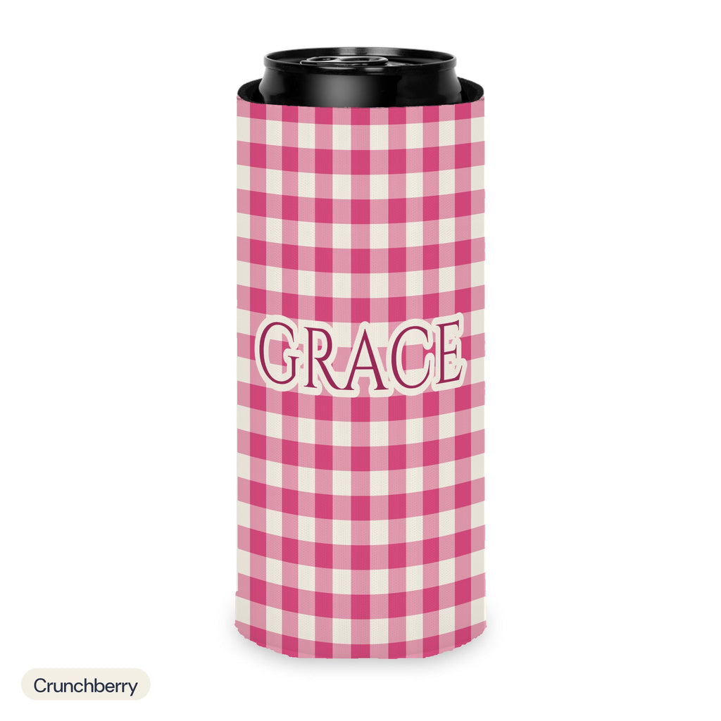 Custom name can cooler, Gingham, Slim, Crunchberry