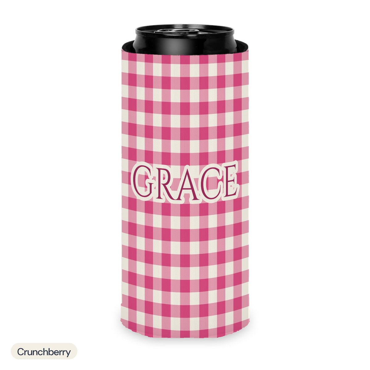 Custom name can cooler, Gingham, Slim, Crunchberry