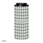 Custom name can cooler, Gingham, Slim, Ice Blue