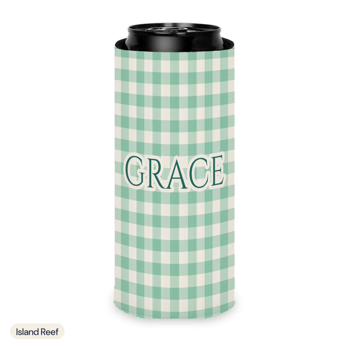 Custom name can cooler, Gingham, Slim, Island Reef