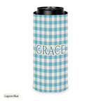 Custom name can cooler, Gingham, Slim, Lagoon Blue