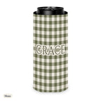 Custom name can cooler, Gingham, Slim, Moss