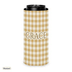 Custom name can cooler, Gingham, Slim, Mustard