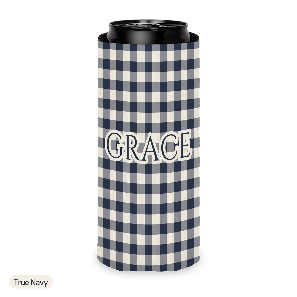 Custom name can cooler, Gingham, Slim, True Navy