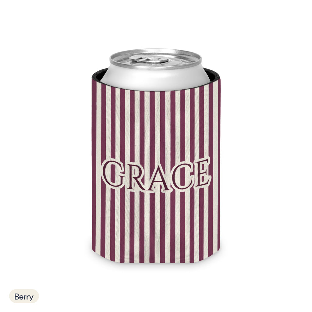 Custom name can cooler, Pinstripe, Regular, Berry