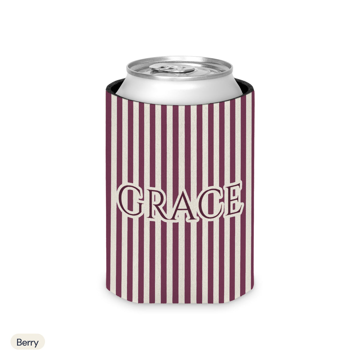 Custom name can cooler, Pinstripe, Regular, Berry