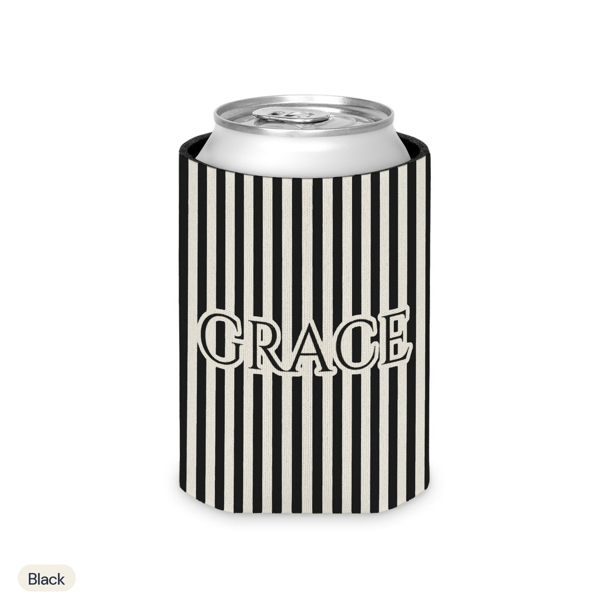 Custom name can cooler, Pinstripe, Regular, Black