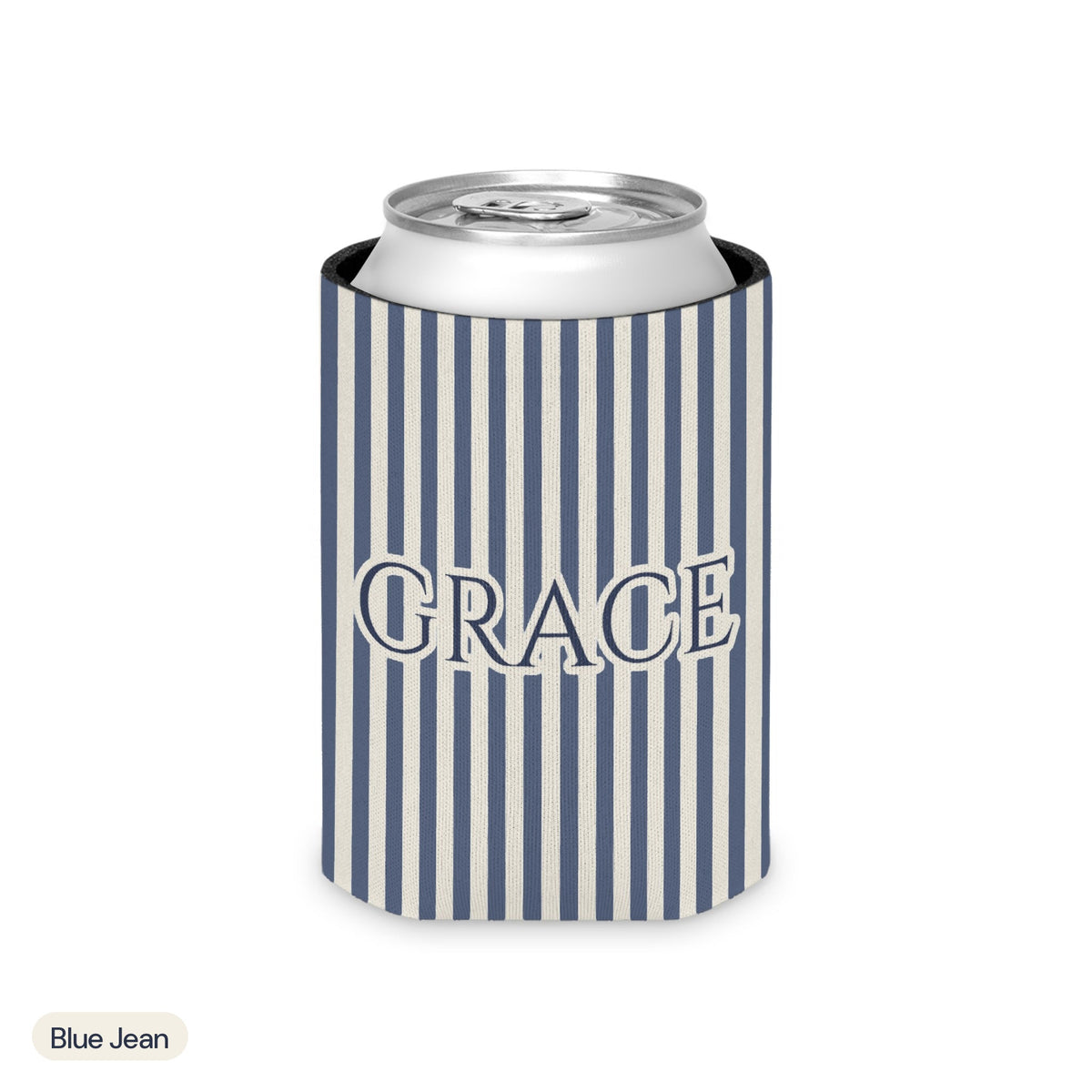 Custom name can cooler, Pinstripe, Regular, Blue Jean