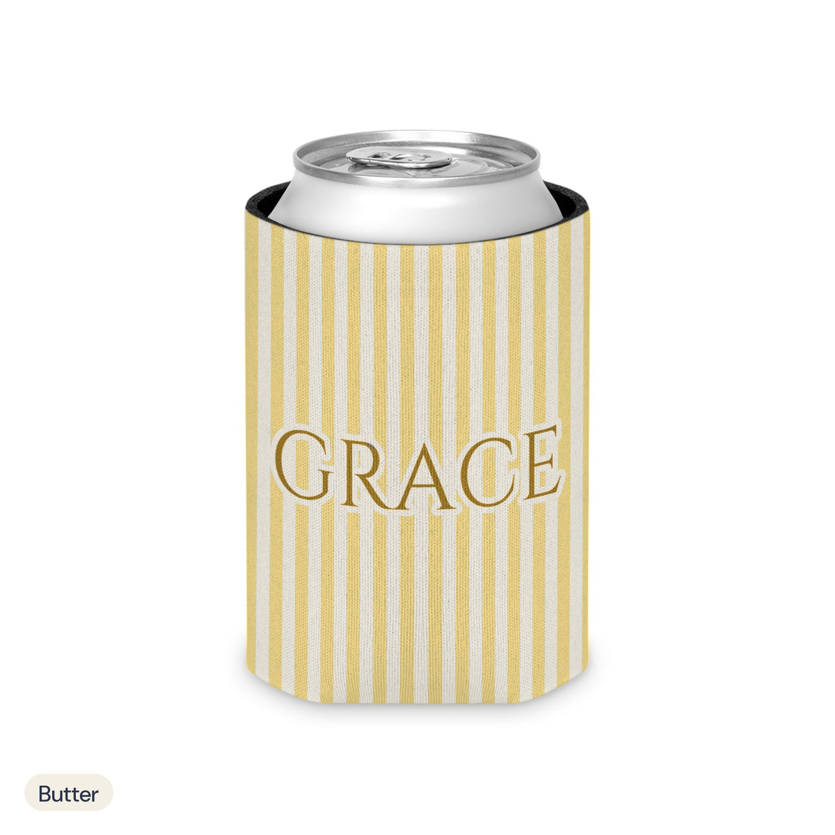 Custom name can cooler, Pinstripe, Regular, Butter