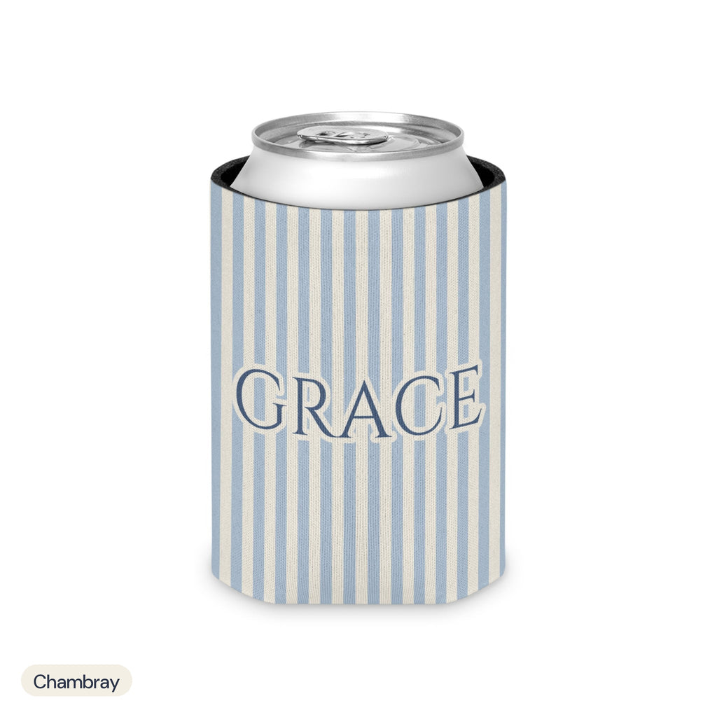 Custom name can cooler, Pinstripe, Regular, Chambray
