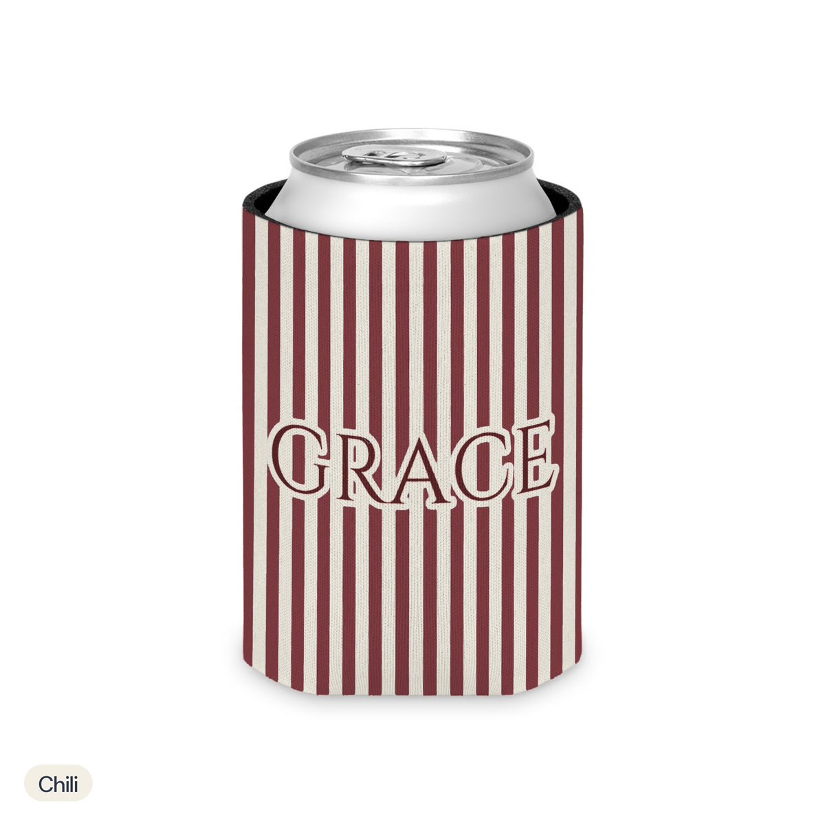 Custom name can cooler, Pinstripe, Regular, Chili