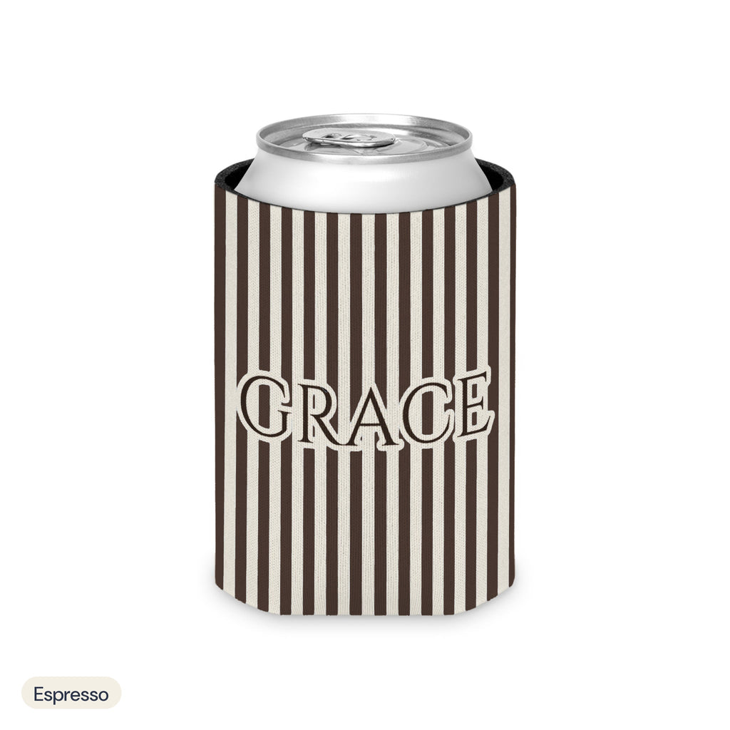 Custom name can cooler, Pinstripe, Regular, Espresso