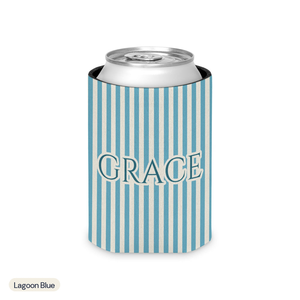 Custom name can cooler, Pinstripe, Regular, Lagoon Blue
