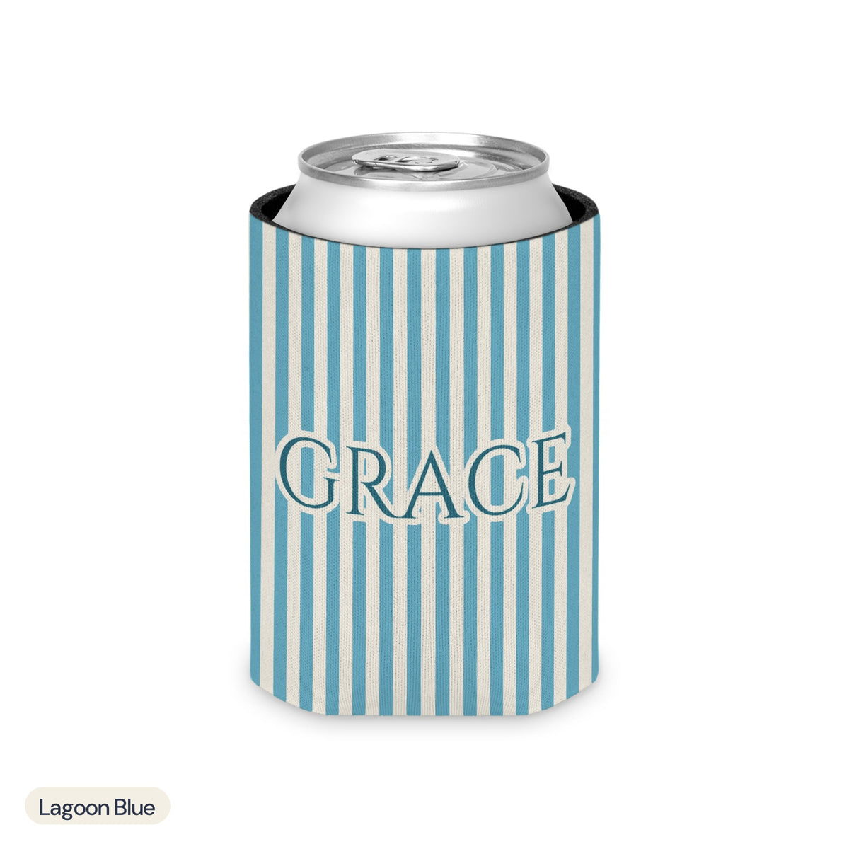 Custom name can cooler, Pinstripe, Regular, Lagoon Blue