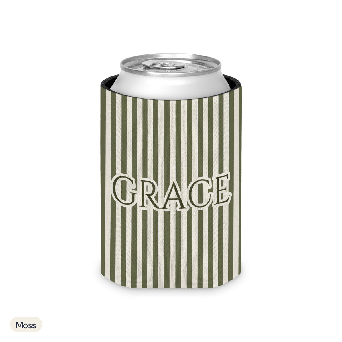 Custom name can cooler, Pinstripe, Regular, Moss