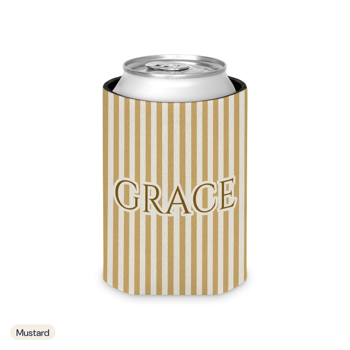 Custom name can cooler, Pinstripe, Regular, Mustard