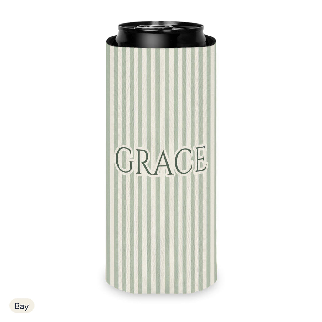 Custom name can cooler, Pinstripe, Slim, Bay
