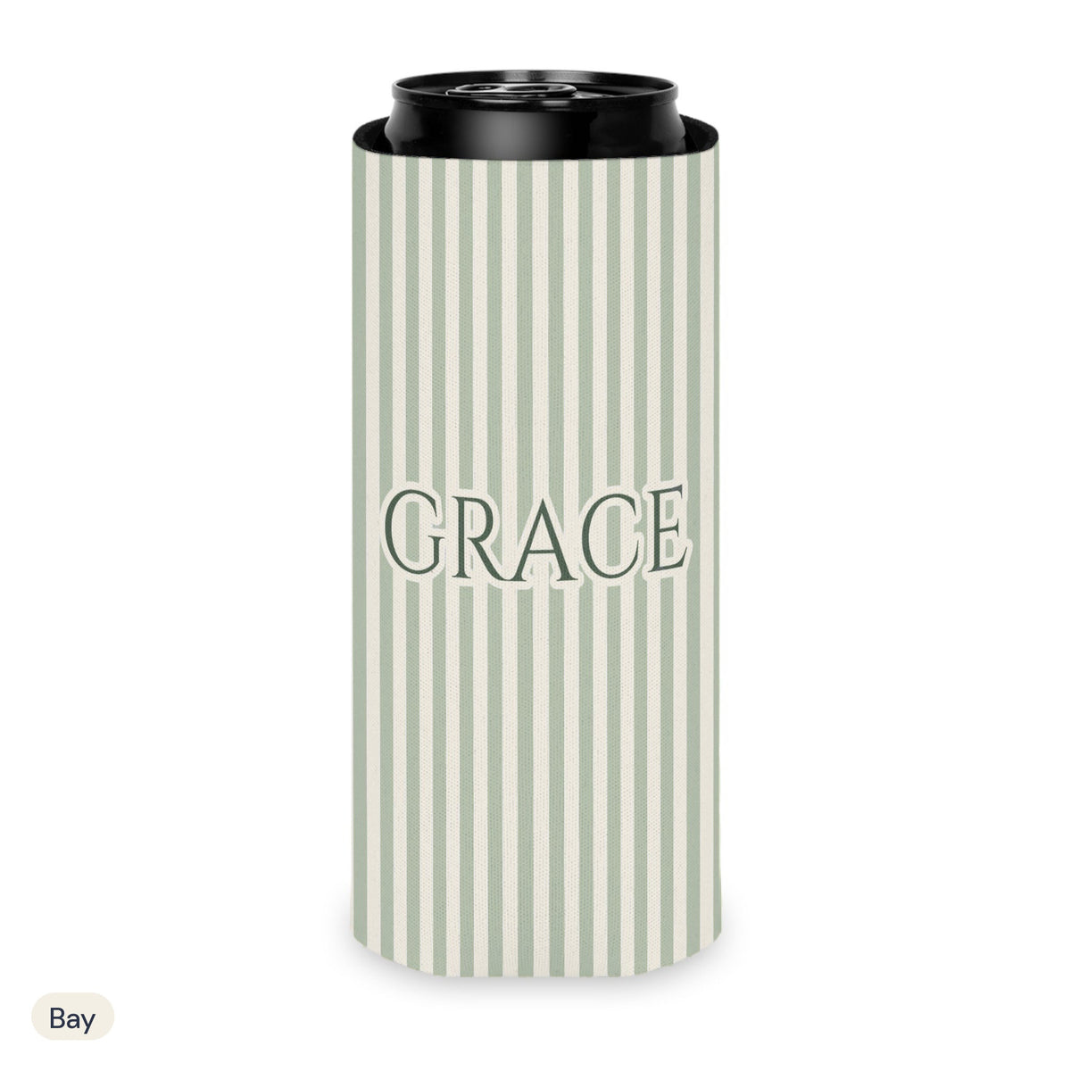 Custom name can cooler, Pinstripe, Slim, Bay