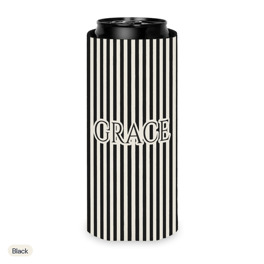 Custom name can cooler, Pinstripe, Slim, Black