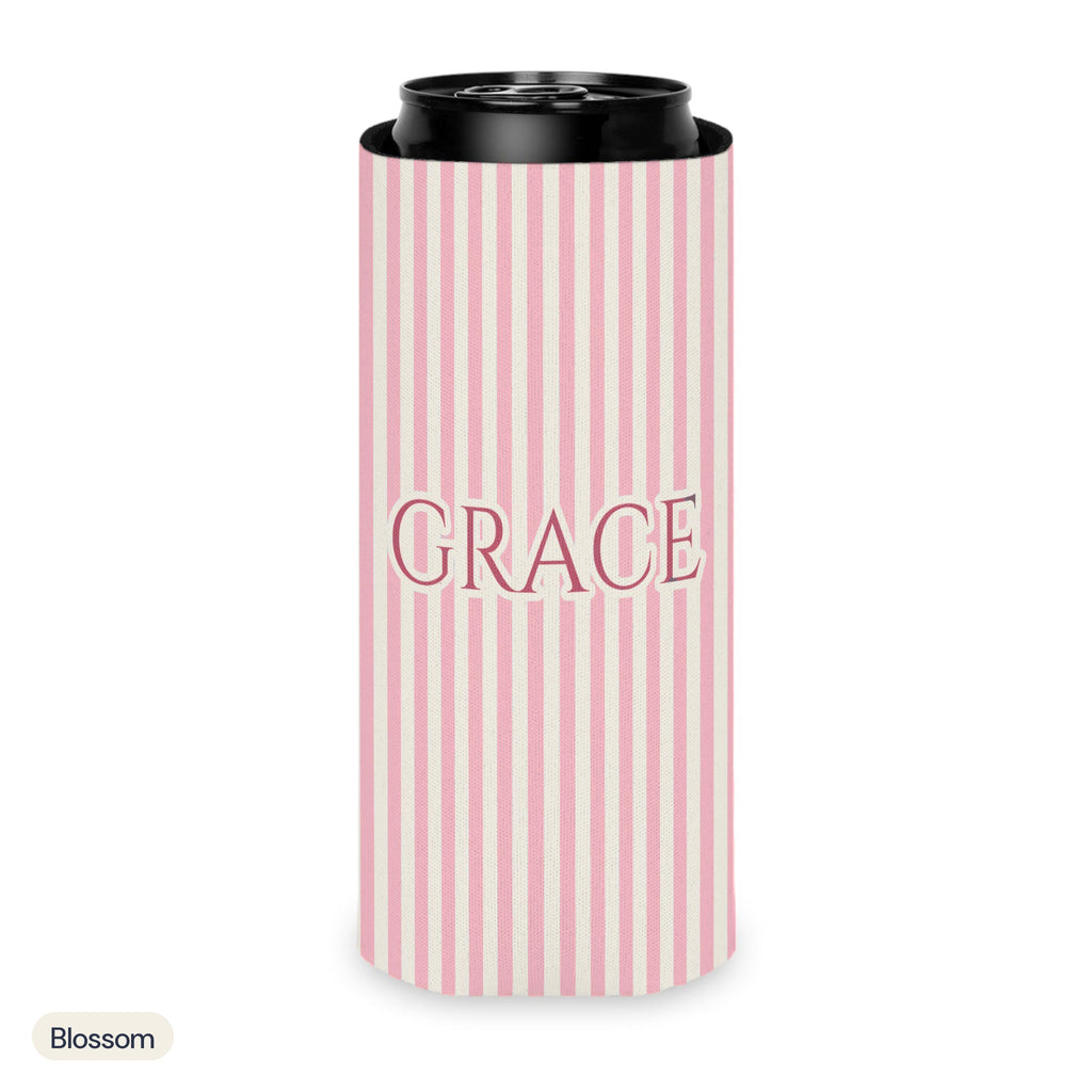 Custom name can cooler, Pinstripe, Slim, Blossom