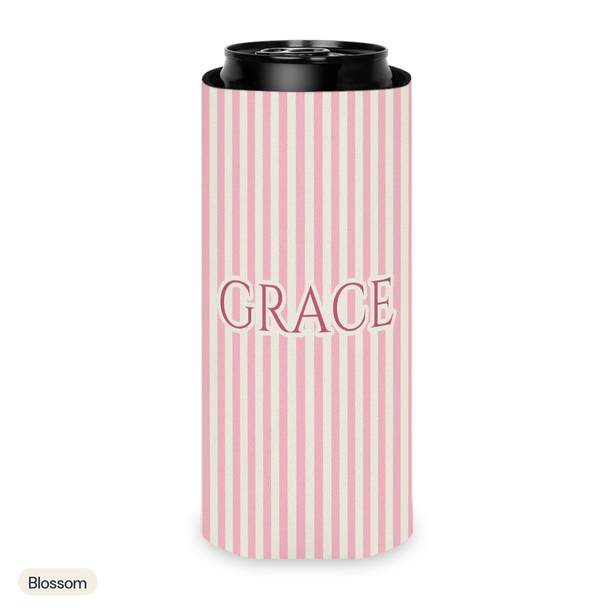 Custom name can cooler, Pinstripe, Slim, Blossom