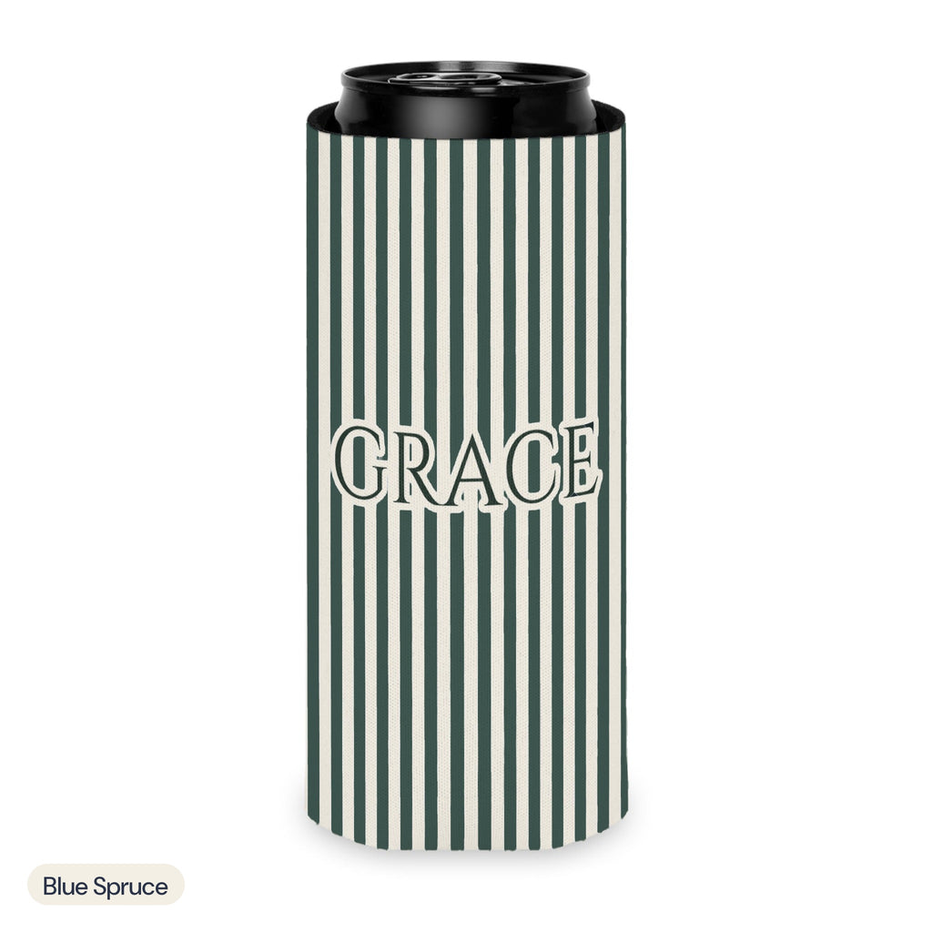 Custom name can cooler, Pinstripe, Slim, Blue Spruce