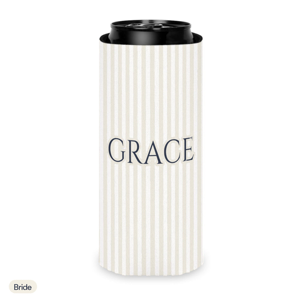 Custom name can cooler, Pinstripe, Slim, Bride