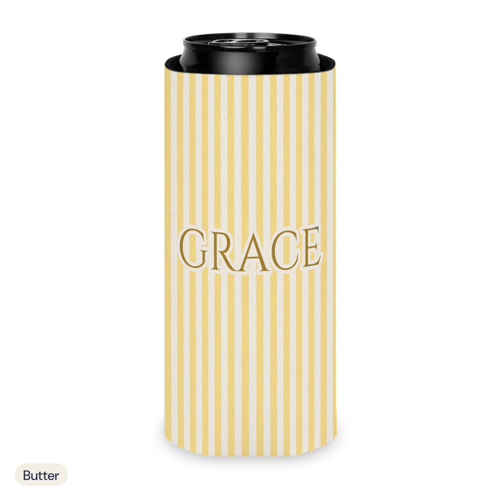 Custom name can cooler, Pinstripe, Slim, Butter
