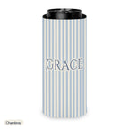 Custom name can cooler, Pinstripe, Slim, Chambray